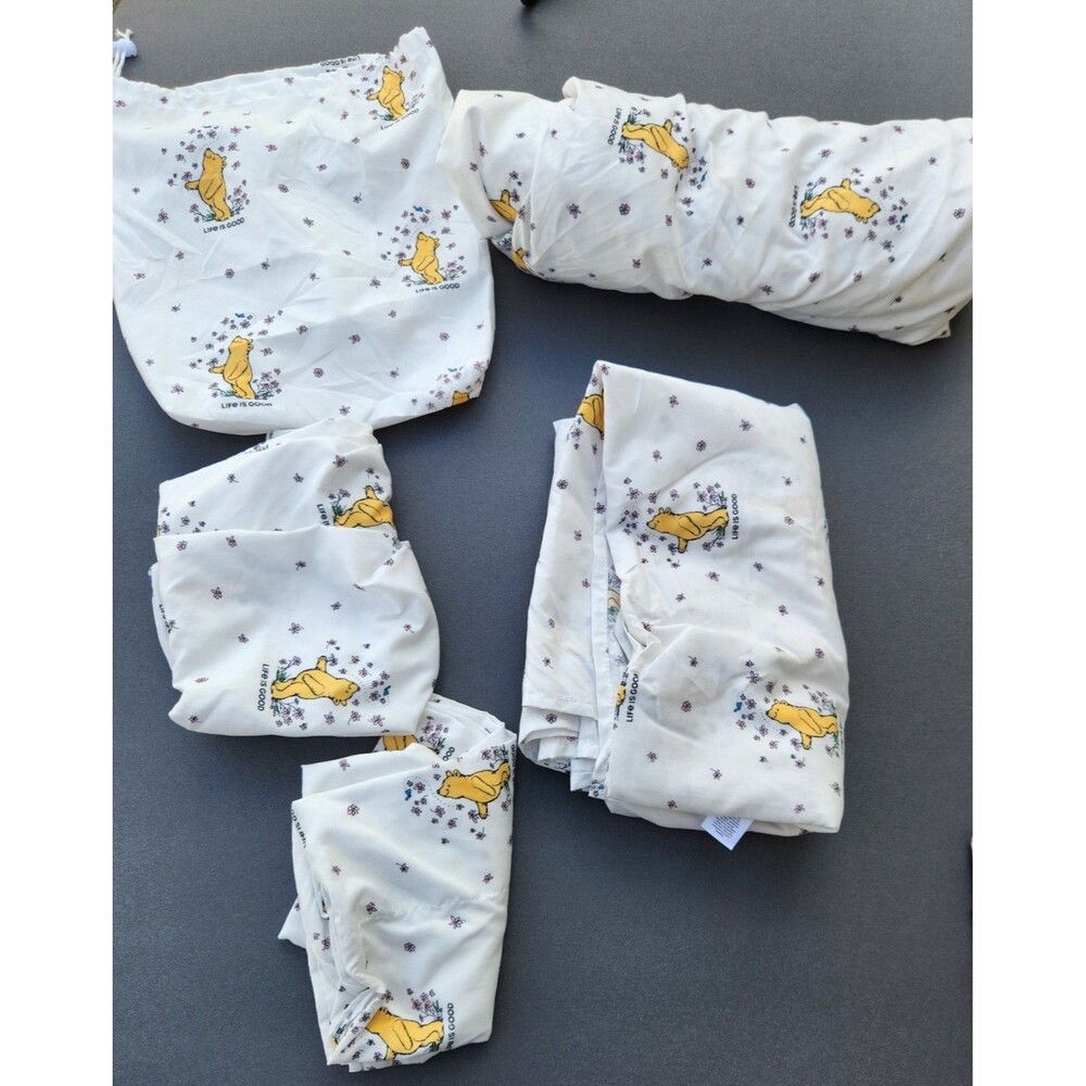 Life is Good Winnie the Pooh Queen Sheet Set Flowers Butterflies Bear